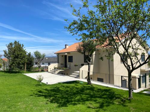a house with a green yard with a tree at Casa da Zéfinha - Villa, em Cinfães, no Douro in Cinfães