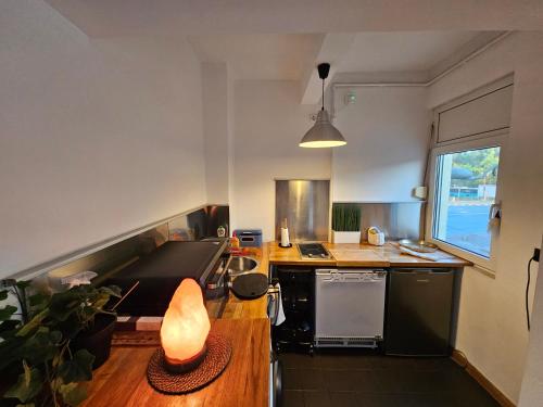 una cucina con un lavello e un piano di lavoro di RIVER VIEW - Izvor Studio a Bucarest