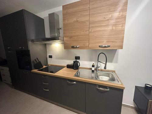 a kitchen with a sink and wooden cabinets at Lucas holiday home in Tal-Pietà