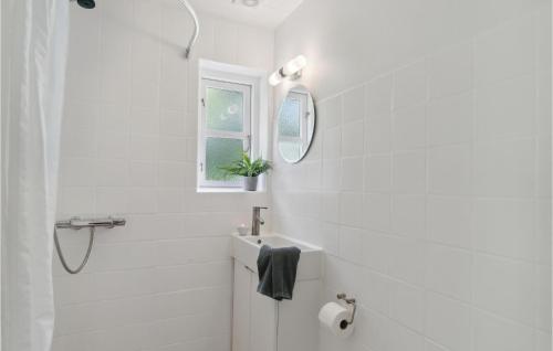 a white bathroom with a sink and a mirror at Nice Home In Vejby With Kitchen in Vejby