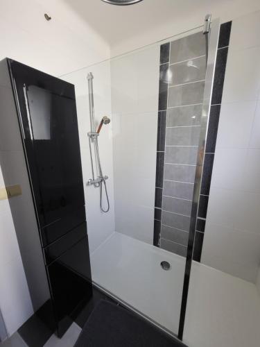 W łazience znajduje się prysznic ze szklanymi drzwiami. w obiekcie Welcome w mieście Nantes