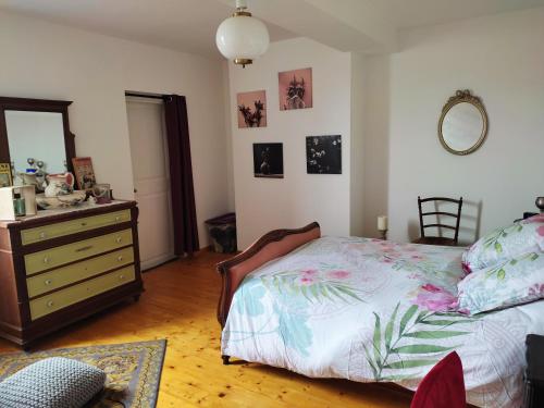 a bedroom with a bed and a dresser and a mirror at Chambre de Charme in Mirepoix