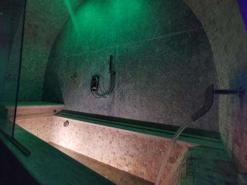 a shower in a bathroom with a green light at DIONISO Bed & Wellness in Taranto