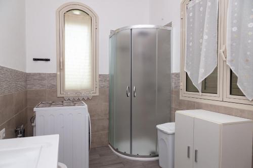 y baño con ducha, aseo y lavamanos. en Appartamento in Villa, en Torrenova