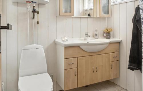 a bathroom with a toilet and a sink at Beautiful Home In Vggerlse With Kitchen in Bøtø By