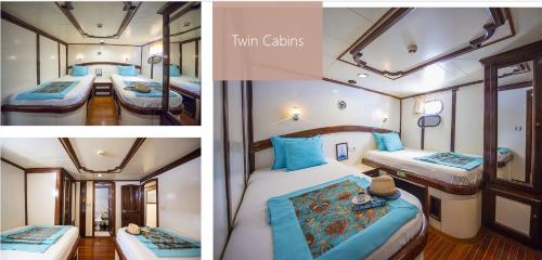 three pictures of a train room with two beds at Vesta 1 Sevil (Gulet) in Marmaris