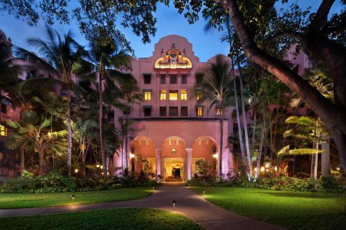 a rendering of the exterior of the resort at night at The Royal Hawaiian, A Luxury Collection Resort, Waikiki in Honolulu