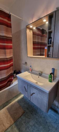 ein Bad mit einem Waschbecken und einem Spiegel in der Unterkunft Recanto da Montanha in Rui Vaz