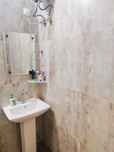 a bathroom with a sink and a mirror at Luxurious 3BHK Urban Retreat Homestay in Jaipur