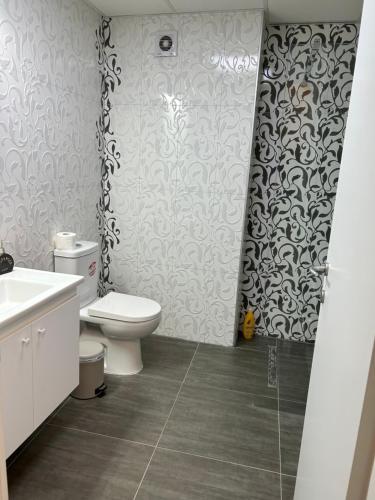 łazienka z toaletą i umywalką w obiekcie Sandras Apartment w mieście Strumica