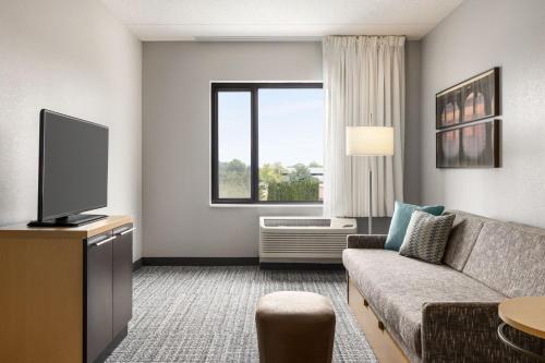 a living room with a couch and a tv at TownePlace Suites by Marriott Harrisburg West/Mechanicsburg in Mechanicsburg