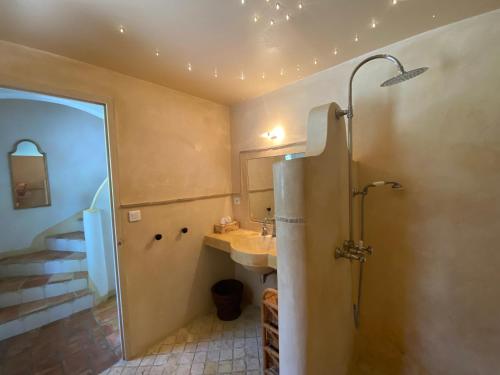 a bathroom with a sink and a shower at Mas Antonine Cigalle in Arles