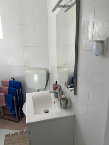 托里什韋德拉什的住宿－Earlybird Centro Torres Vedras，白色的浴室设有水槽和卫生间。