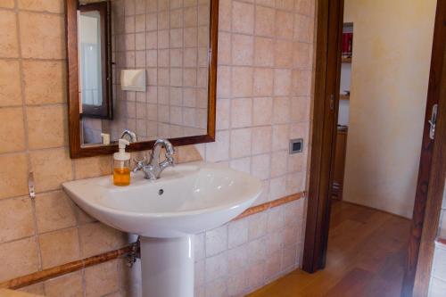 La salle de bains est pourvue d'un lavabo et d'un miroir. dans l'établissement Palo del Colle Ierva Chiain, Guest House, à Palo del Colle