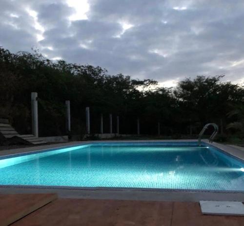 a large swimming pool with a blue at Casa Palmeira in Lazareto