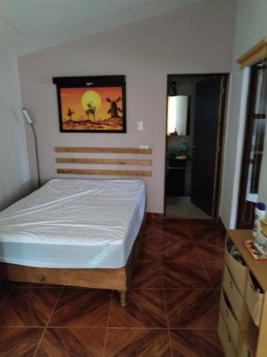 1 dormitorio con 1 cama en una habitación en Casa Lila, en Mineral del Monte