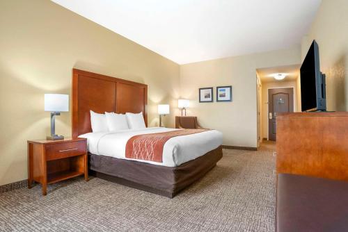 a hotel room with a bed and a flat screen tv at Comfort Inn & Suites Daphne Spanish Fort - Mobile East in Spanish Fort