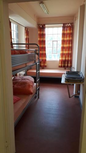 a room with two bunk beds and a window at LoftCamp Großmann in Alter Graben