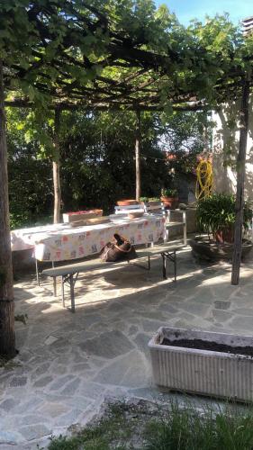 a group of benches sitting in a park at JOLIE PETITE MAISON chez Barbara in Garbagna