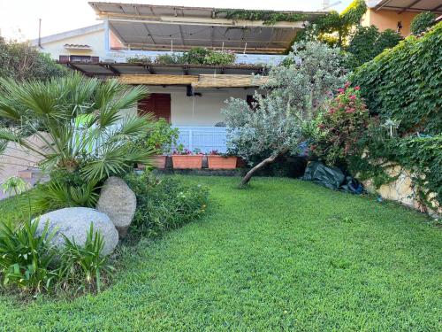 a garden with plants and rocks in a yard at Casa Stewart - Ponente in Geremèas