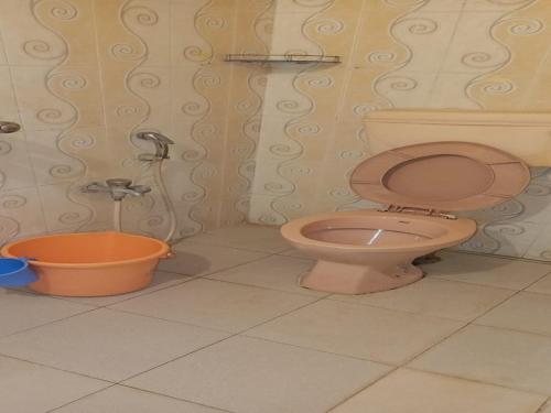 uma casa de banho com um WC e um balde em Dmello Guest House em Canacona