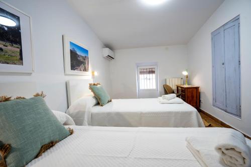 Habitación blanca con 2 camas y sofá en APARTAMENTO BERROCALA, en Cáceres