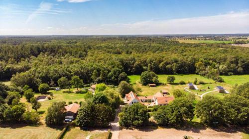 an aerial view of a house in a field with trees at Hoeve de Knol in Holthees
