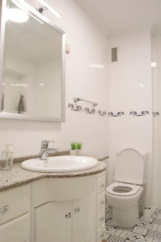 a white bathroom with a toilet and a sink at Apartamento Chanteiro I in Ferrol