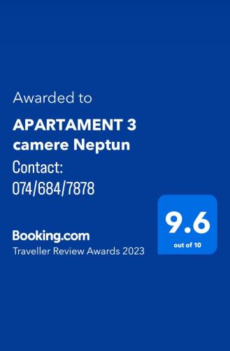 a screenshot of a phone screen with the text upgraded to agreements camera return at APARTAMENT 3 camere Neptun in Neptun