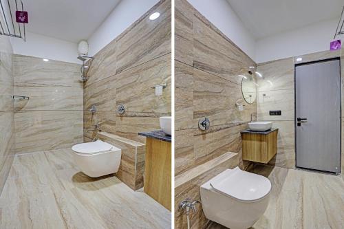 2 Bilder eines Badezimmers mit WC und Dusche in der Unterkunft HOTEL LEE PLATINUM in Ahmedabad