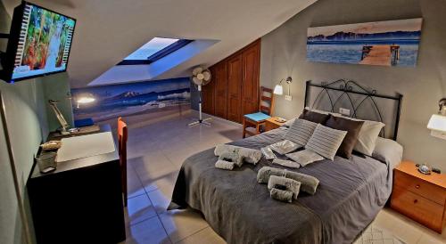 a bedroom with a large bed and a flat screen tv at RINCON DO MAR ATC DH in A Guarda