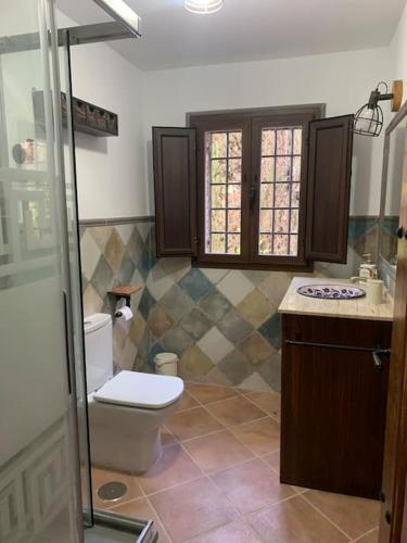 a bathroom with a toilet and a sink at Cortijo Los Pinillos in Pinos Genil