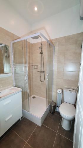 une salle de bain avec douche et toilettes dans l'établissement Le cœur Montilien, à Montélimar