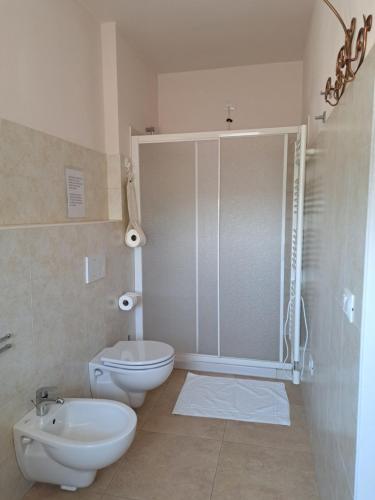 a bathroom with a shower and a toilet and a sink at Corte Ramedello in Cerea