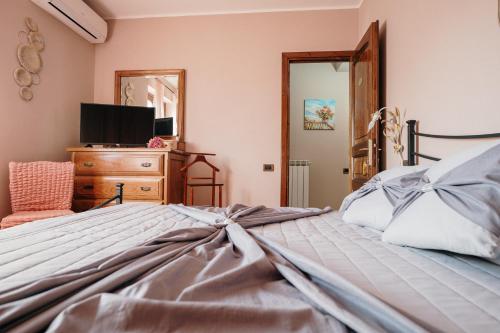 a bedroom with a bed with a television and a mirror at Lago del Turano - Guest House il Nido dell'Aquila in Ascrea