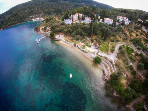 an aerial view of a beach and the ocean at Ano Platanaki in Kerveli