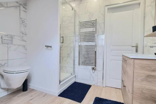 une salle de bain avec une douche, des toilettes et un lavabo dans l'établissement Chez K&D Studio Le Havre rénové proche gare, au Havre
