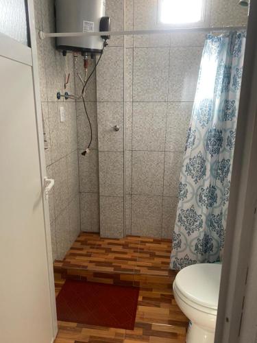 een kleine badkamer met een toilet en een douche bij Ekm Deptos in Apóstoles