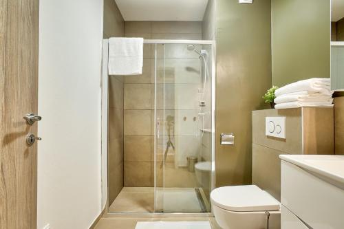 a bathroom with a shower and a toilet at Villa Sponza in Medulin