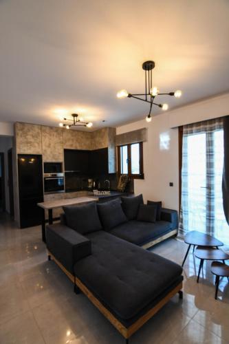 a living room with a couch and a kitchen at Athor Ireon Apartment 1 in Ireon