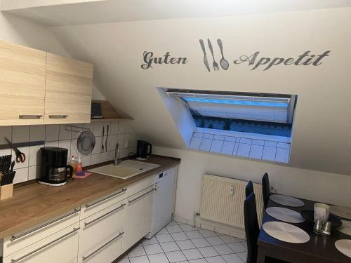 a kitchen with a sink and a window in it at Elias 1 und 3 in Erfurt