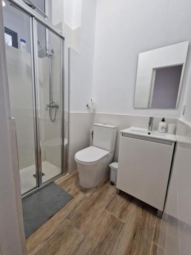 a bathroom with a toilet and a shower and a sink at ESTACIÓN JOAQUÍN SOROLLA MyHomeStay in Valencia