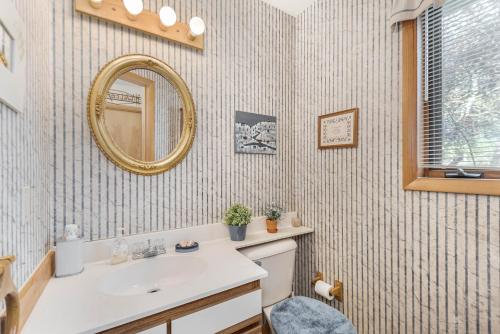 a bathroom with a sink and a mirror at Ski Harbor 14 in McHenry