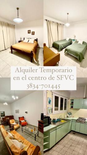 un collage de trois photos d'un salon et d'une chambre dans l'établissement Casa en Alquiler Margarita, à San Fernando del Valle de Catamarca