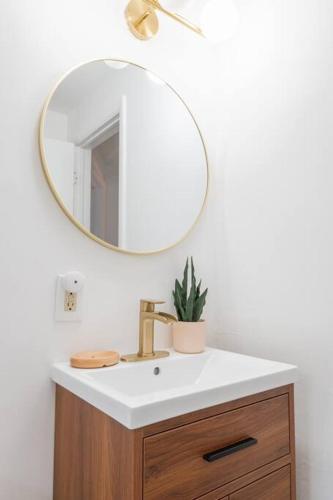 a bathroom with a sink and a mirror at Double The Fun II Two Houses and fire pit in shared yard in Kingston