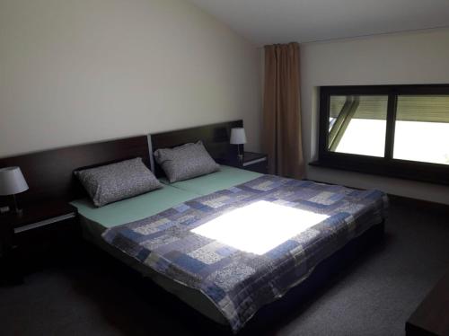 Schlafzimmer mit einem großen Bett und einem Fenster in der Unterkunft Apartament by Zenit in Terra Complex C30 in Raslog