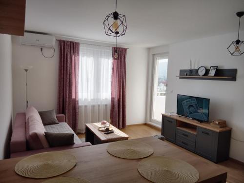 a living room with a couch and a tv at Sara Lux in Lukavica