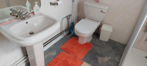 ein Badezimmer mit einem weißen Waschbecken und einer Toilette in der Unterkunft Service Accommodation 2 Bed Room apartment in Newport South Wales Near Celtic Manor ICC Wales in Newport