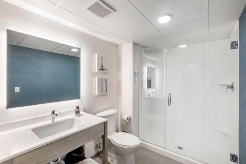 een badkamer met een toilet, een wastafel en een douche bij The Harborview, Ascend Hotel Collection in Port Washington