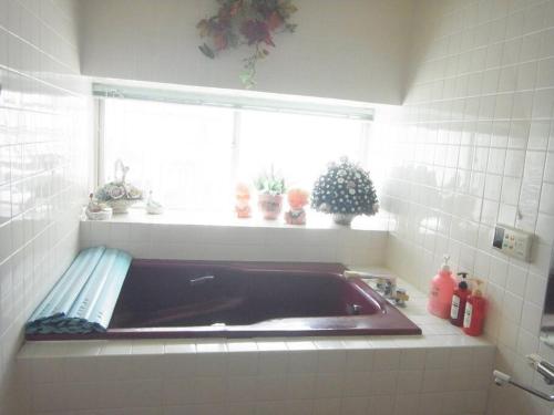 y baño con bañera y ventana. en HealingDragon 　Sunrise house Shirahama, en Shimoda
